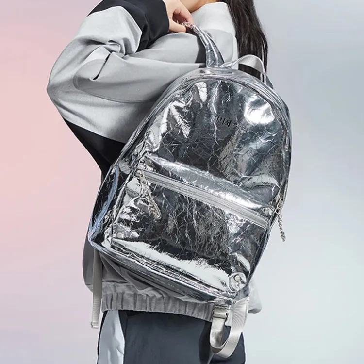 LiNing Synthetic Leather Backpack Unisex Silver-6