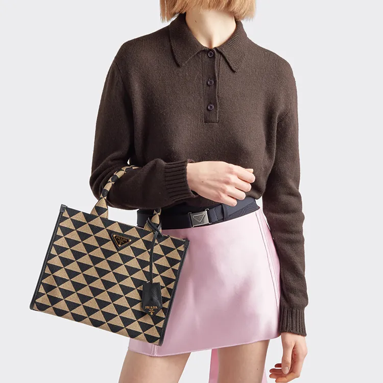 PRADA Embroidered Fabric Tote Bag Shopping Bag Handbag Women's-5