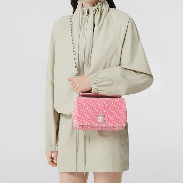 Burberry Lola Lola Bag Cotton Acrylic Sheepskin Shoulder Bag Crossbody Bag Handbag Small Size Women's Pink-6