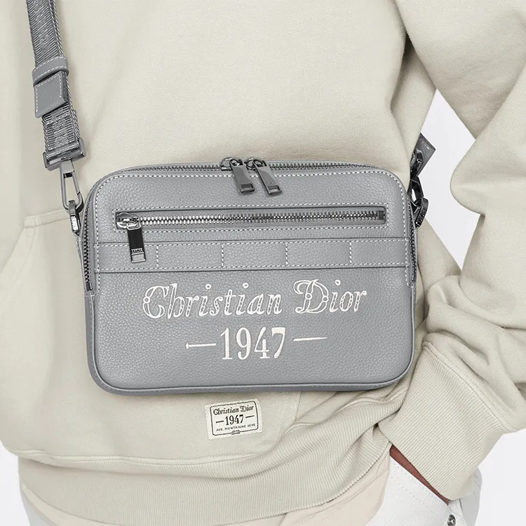 DIOR Grained Calfskin Messenger Bag Shoulder Bag Camera Bag Crossbody Bag Men's Gray-7