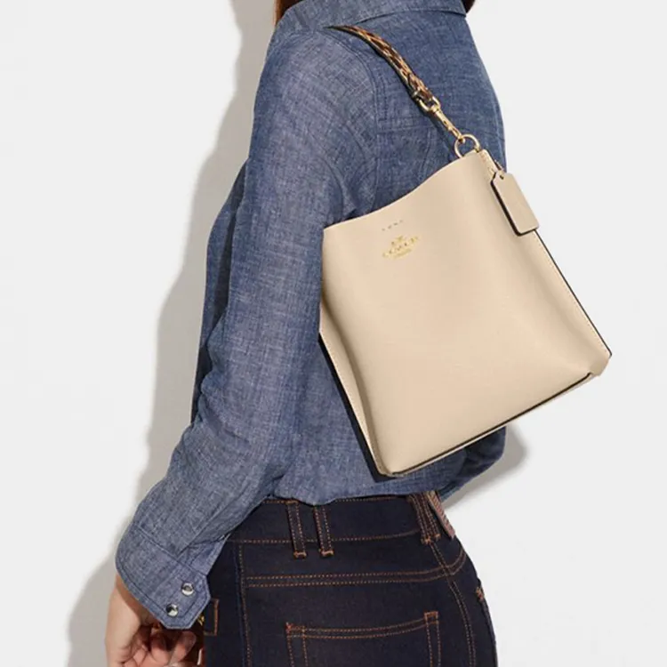 COACH Mollie Cow Leather Bucket Bag, Shoulder Bag, Handbag Trumpets Women's Ivory White-4