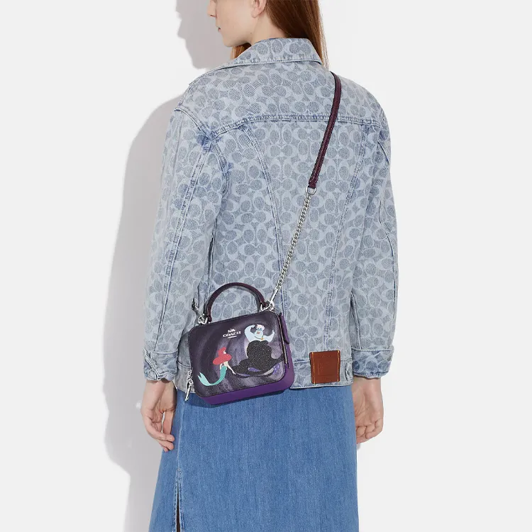 COACH Disney Collaboration BOX CROSSBODY Cow Split Leather Clutch Women's Dark Purple-3