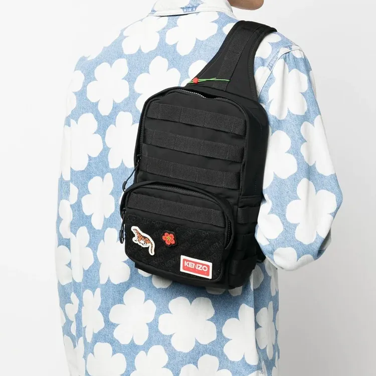 KENZO Polyester Sling Bag, Shoulder Bag, Crossbody Bag Small Size Men's Black-3