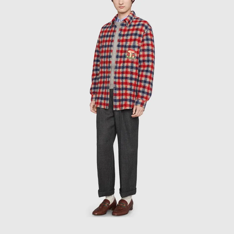 GUCCI Mushroom Embroidery Check Shirt-3