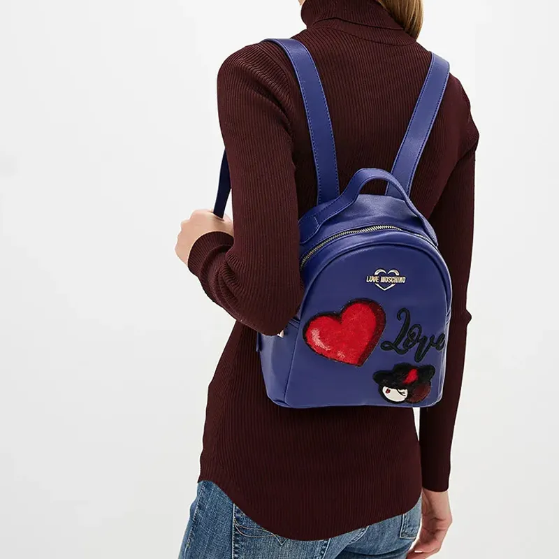 MOSCHINO Leather Backpack Mini Women's Blue-2