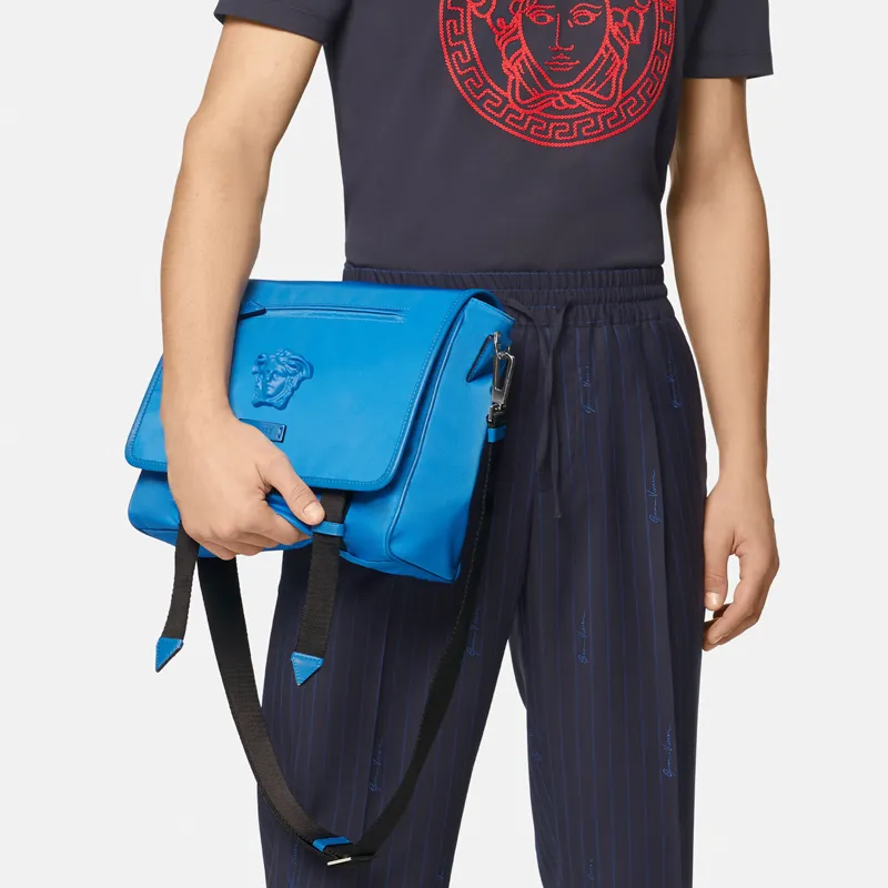 VERSACE La Medusa Fabric Messenger Bag Shoulder Bag Crossbody Bag Men's Blue-4