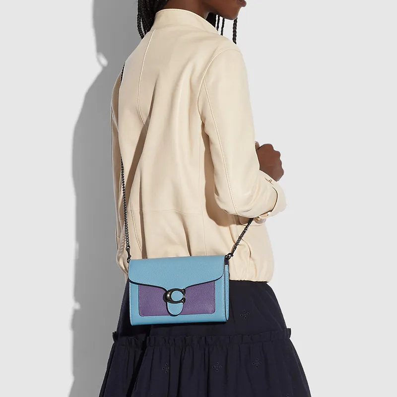COACH Tabby Pebbled Leather Chain Bag Shoulder Bag Crossbody Bag Small Size Women's Blue Purple Combination-3