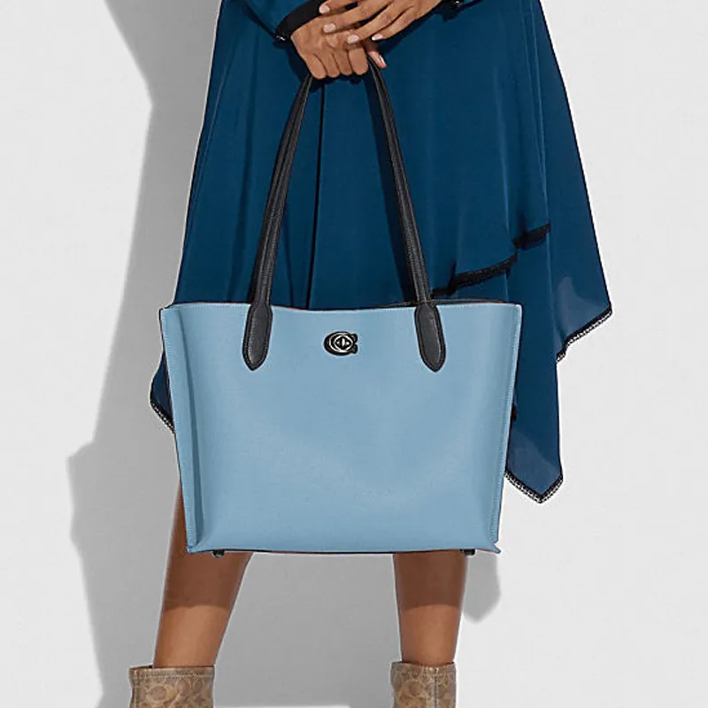 COACH Willow Leather Tote Bag, Shopping Bag, Handbag, Shoulder Bag Tubas Women's Ice Blue-4