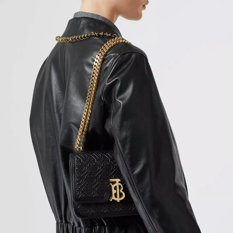 Burberry Lambskin Shoulder Bag Crossbody Bag Small Size Women's Black-4