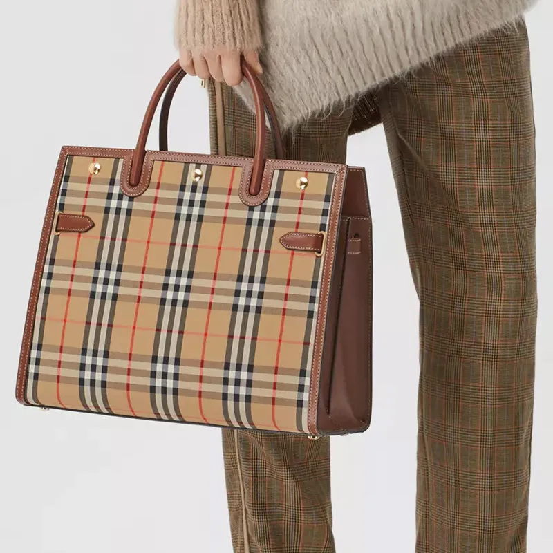 Burberry Vintage Cotton Handbag, Shoulder Bag, Crossbody Bag, Handbag Medium Size Women's Archive Beige-5