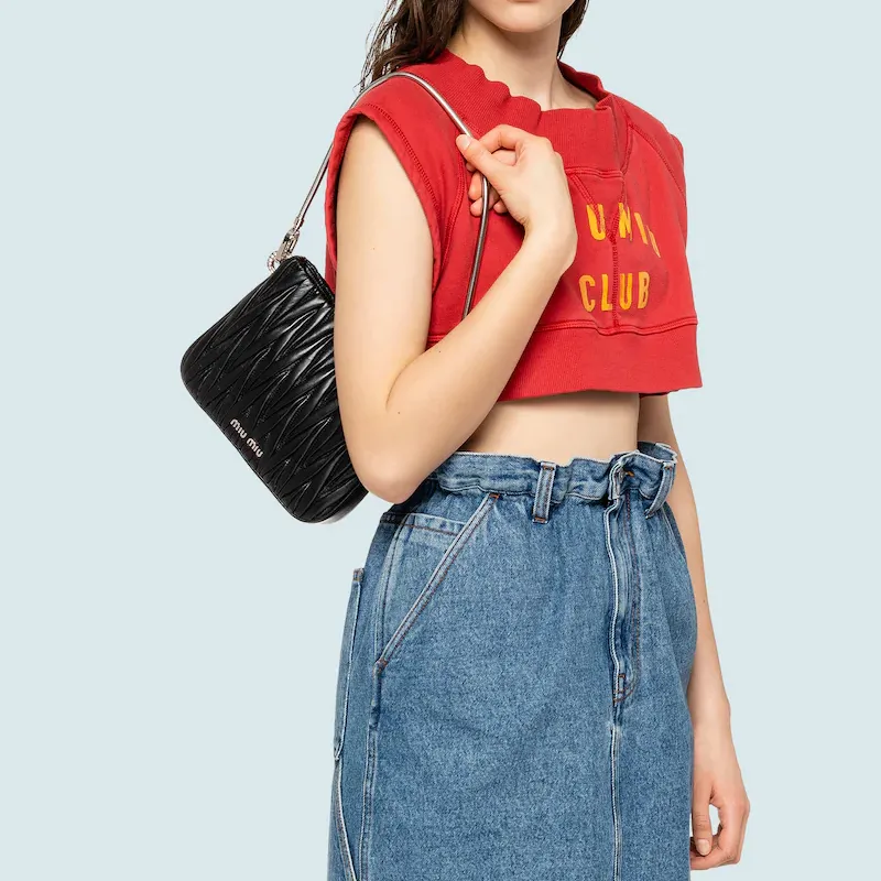 MIU MIU SASSY Soft Sheep Leather Handbag Medium Size Women's Black-3