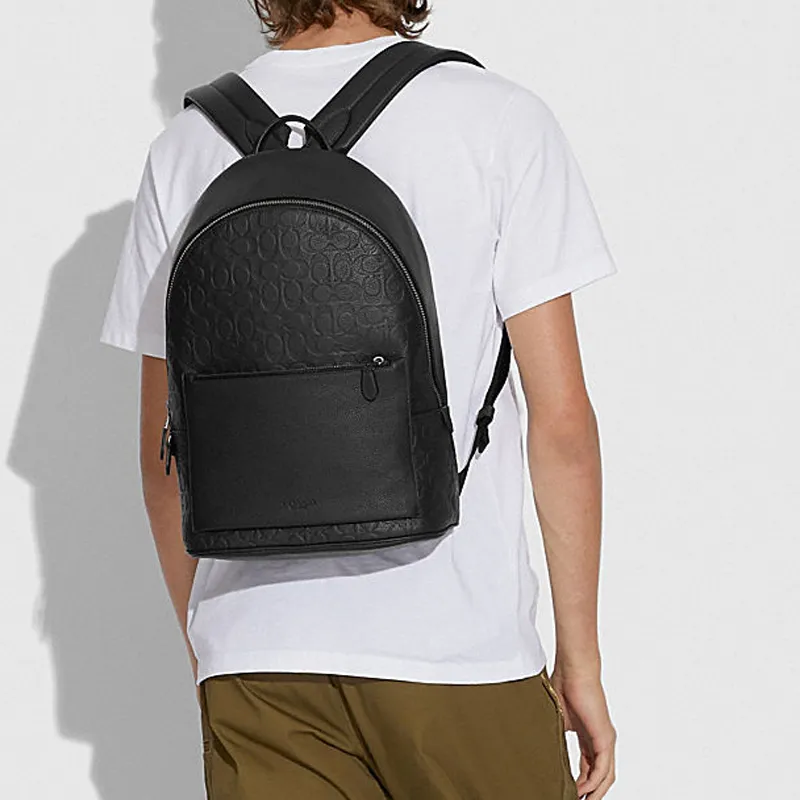 COACH Metropolitan Leather Backpack Large Size Men's Pure Black-3