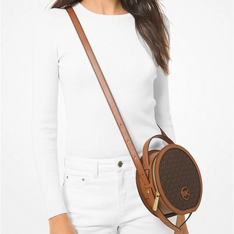 MICHAEL KORS Aidy Canvas With Polyurethane Round Bag Handbag Shoulder Bag Crossbody Bag Medium Size Women's Brown-3