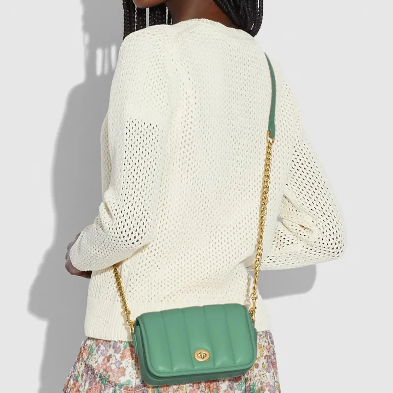 COACH Dinky Lambskin Leather Shoulder Bag, Crossbody Bag Small Size Women's Macaron Green-4
