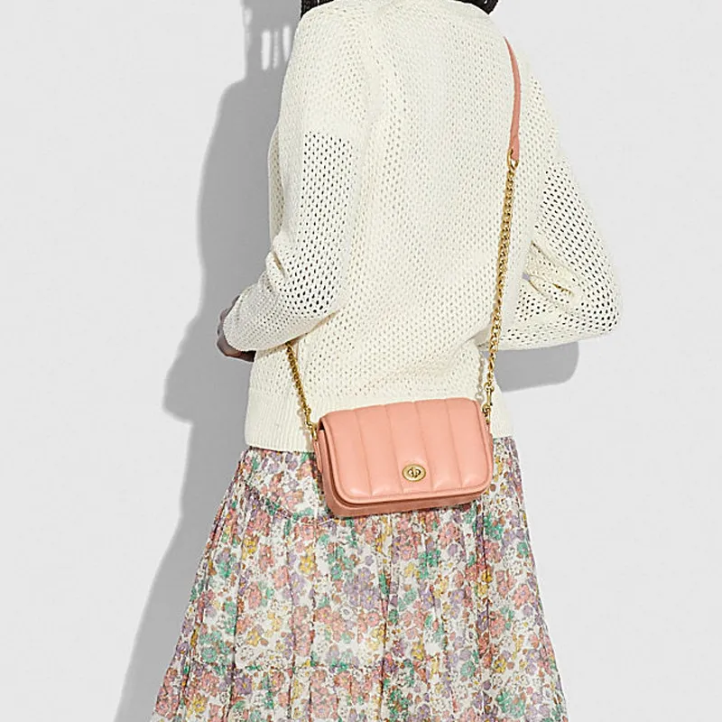 COACH Dinky Lambskin Flap Bag Pillow Bag Shoulder Bag Crossbody Bag Small Size Women's Candy Pink-3