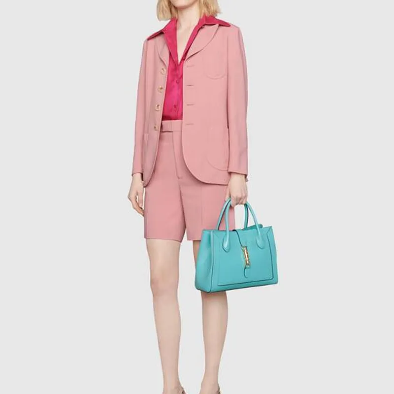 GUCCI Jackie 1961 Leather Tote Handbags Shoulder Bags Medium Size Unisex Light Blue-6