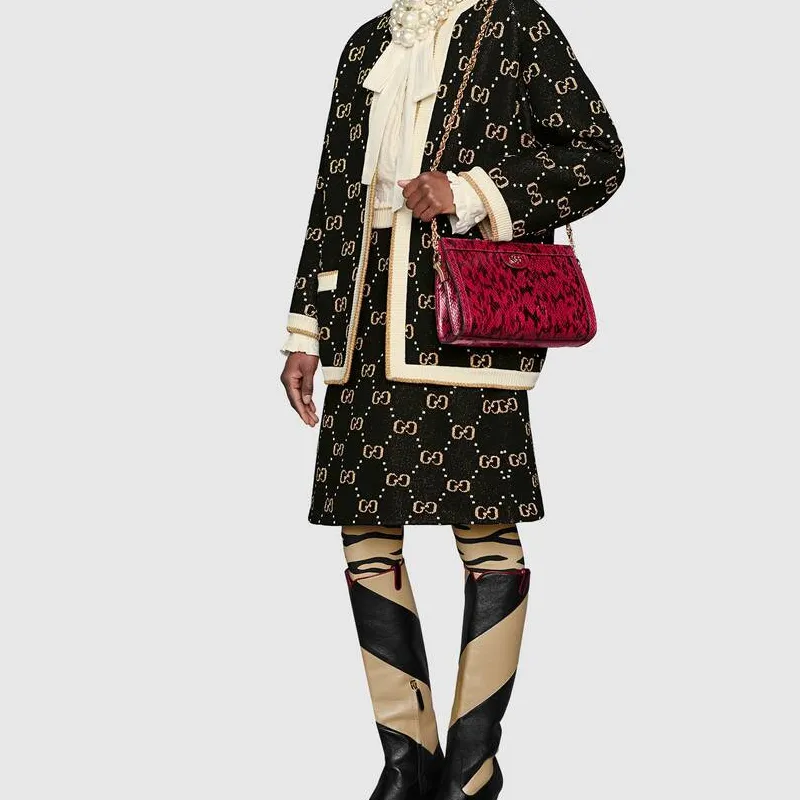 GUCCI Ophidia Python Skin Shoulder Bag Crossbody Bag Small Size Women's Red-6