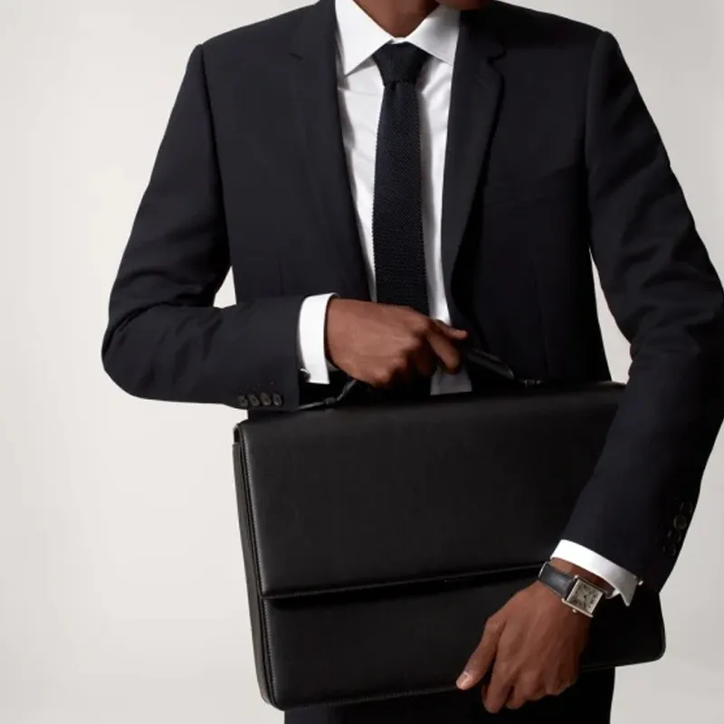 CARTIER Calfskin Briefcases Handbags Men's Black-3