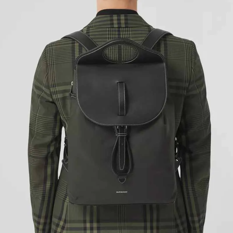Burberry Pocket Bag Nylon And Leather Backpack Men's Seaweed Color-4