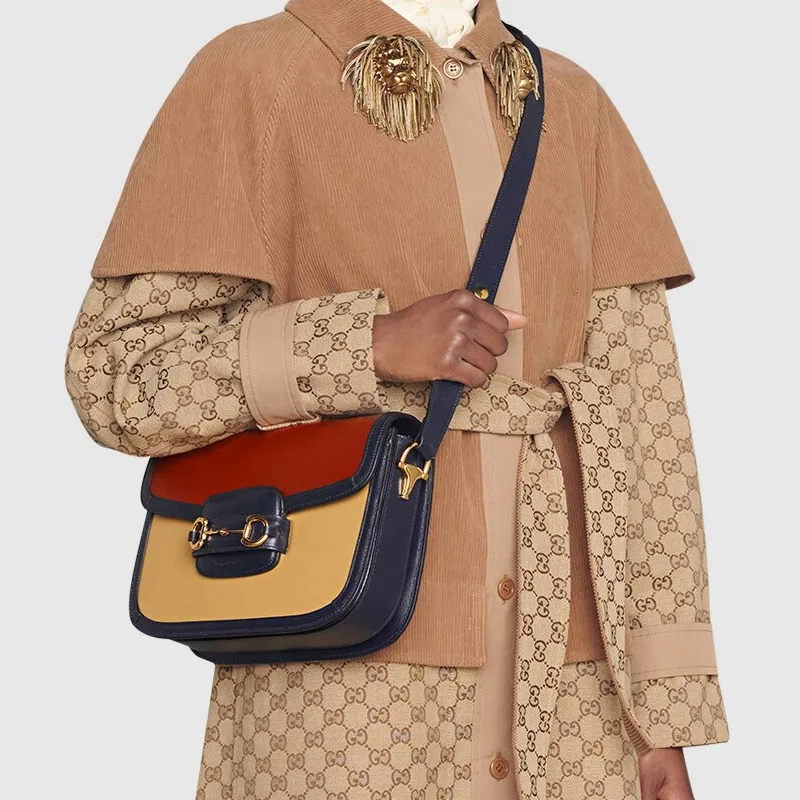 GUCCI Horsebit 1955 Multicolor Leather Saddle Bag Shoulder Bag Crossbody Bag Women's Brick Red-6