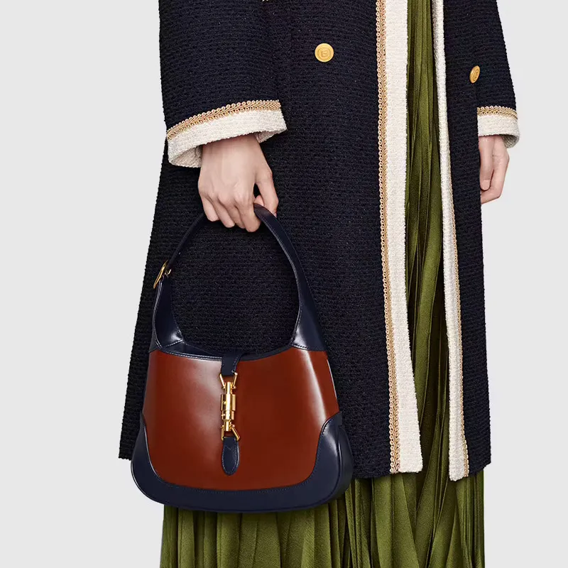 GUCCI Jackie 1961 Leather Crescent Shoulder Bag Shoulder Bag Small Size Women's Red Blue Multicolor-6
