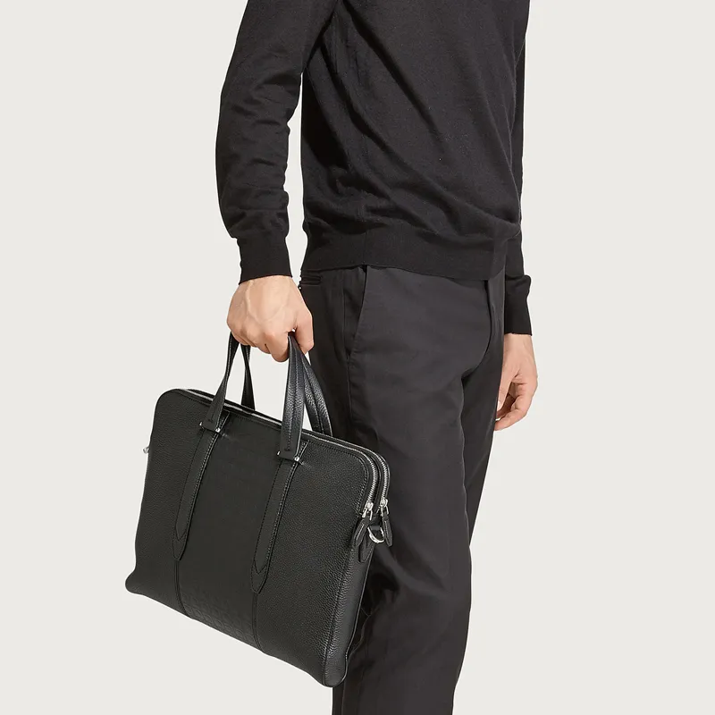 FERRAGAMO Gancini Calfskin Laptop Bag, Handbag, Shoulder Bag, Crossbody Bag, Briefcase Men's Black-4
