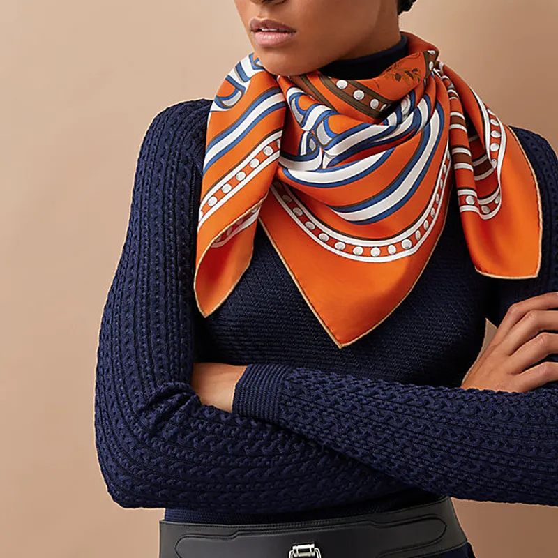 HERMES Silk Scarves Women's Caramel-1