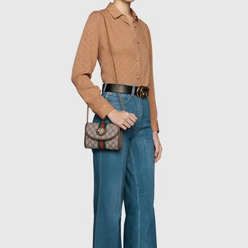 GUCCI Rajah Canvas With Leather One Shoulder Handbag Crossbody Bag Mini Women's Ebony-4
