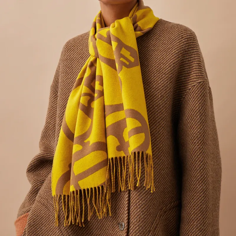 HERMES Knit Scarves Women's Yellow-1