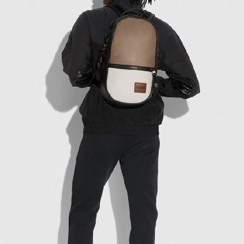 COACH Pacer Leather Backpack Medium Size Men's Khaki Ecru Multicolor-3