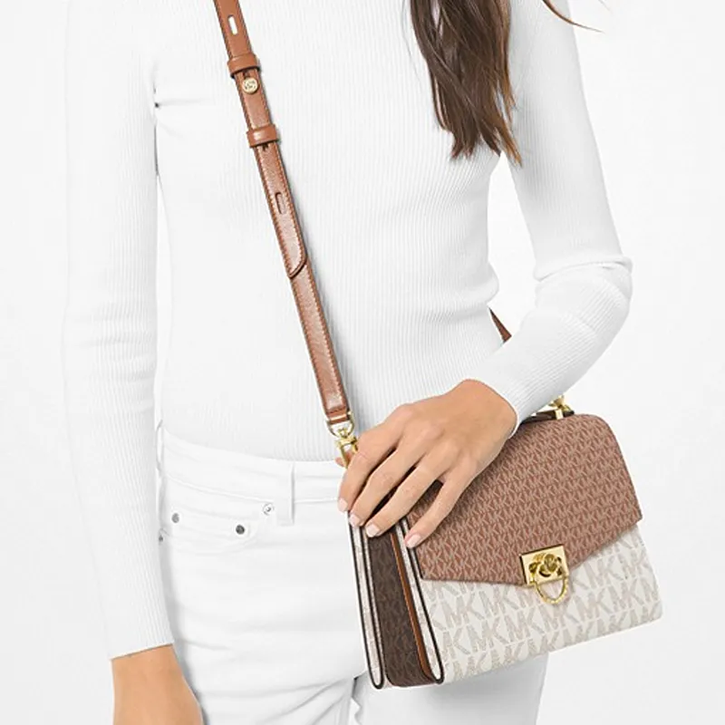 MICHAEL KORS Hendri Canvas Messenger Bag Handbag Crossbody Bag Medium Size Women's Brown-3