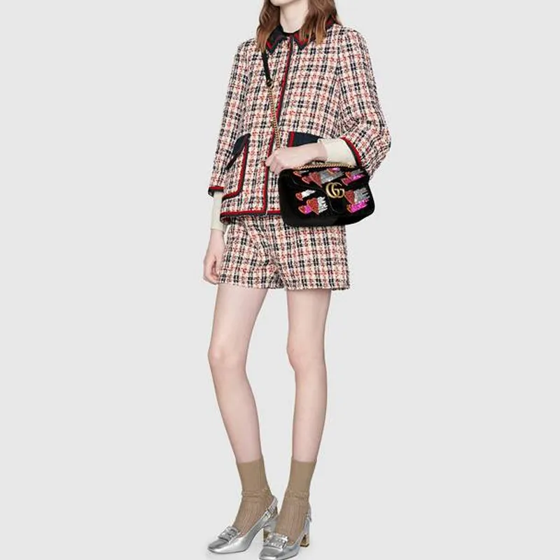 GUCCI Marmont Velvet Chain Crossbody Bag Shoulder Bag Small Size Women's Black-7
