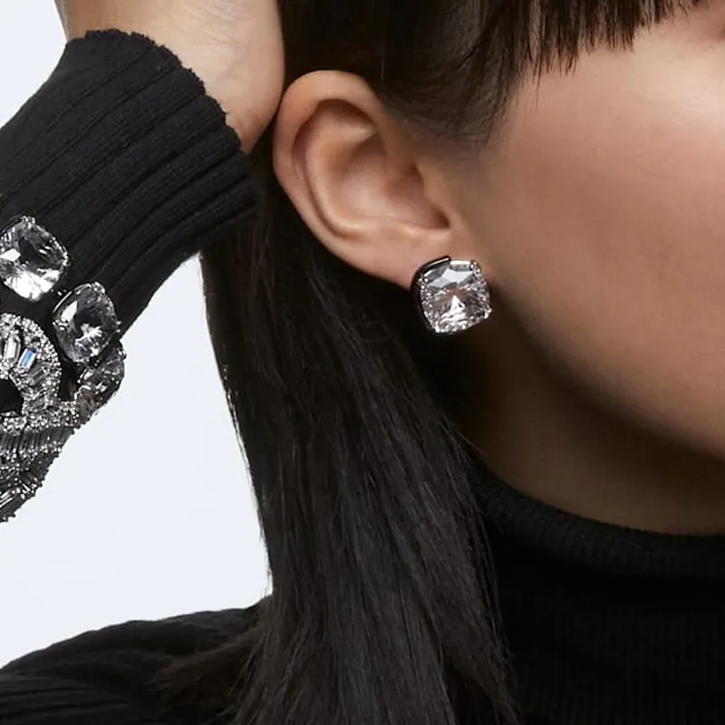 Swarovski Crystal Stud Earrings Women's Silver-2