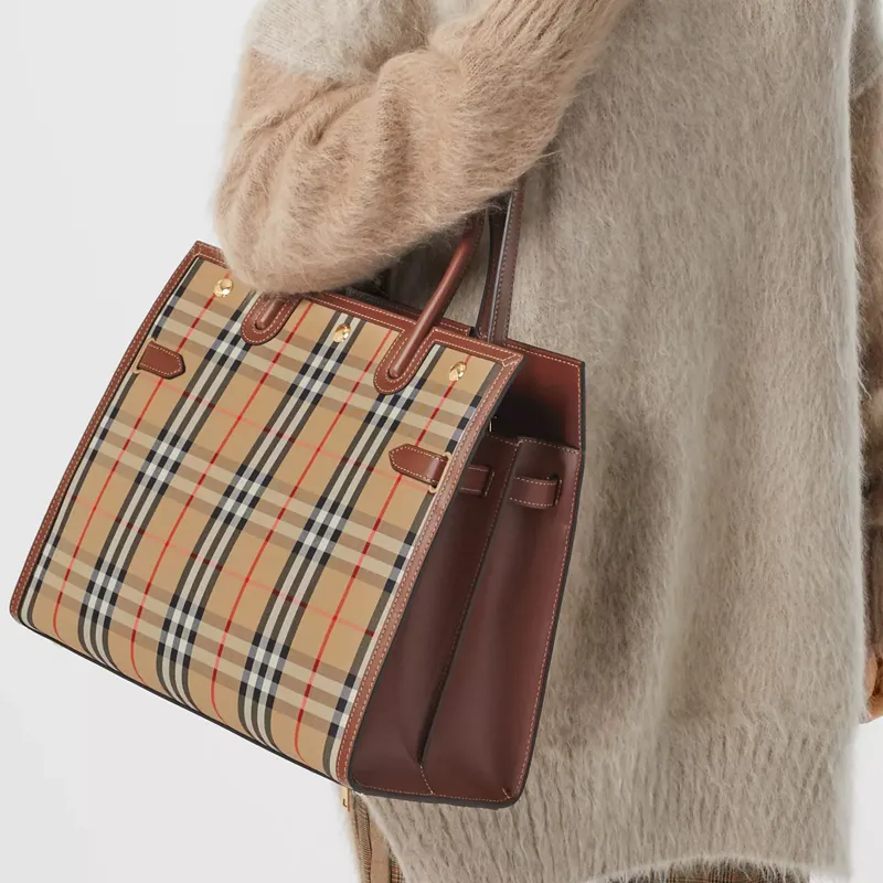 Burberry Vintage Cotton Handbag, Shoulder Bag, Crossbody Bag, Handbag Medium Size Women's Archive Beige-4