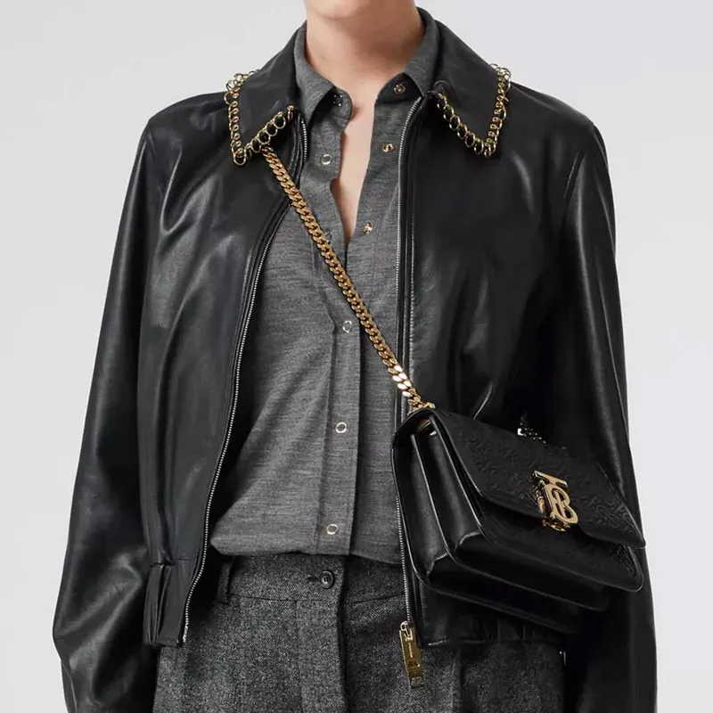 Burberry Lambskin Shoulder Bag Crossbody Bag Small Size Women's Black-5