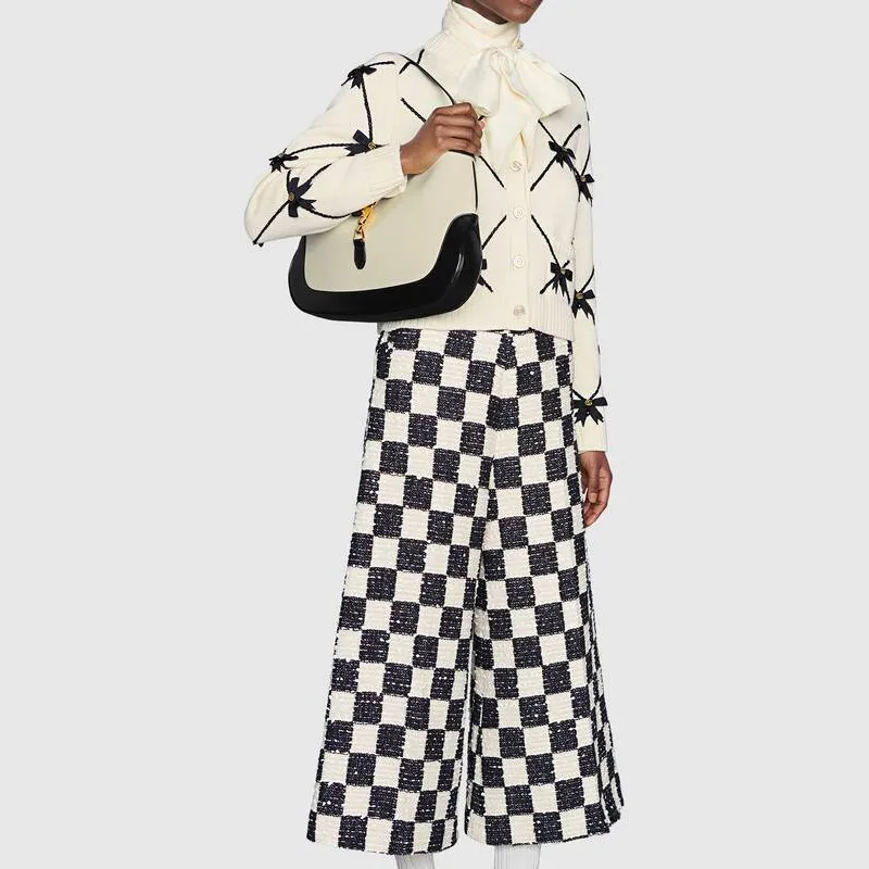 GUCCI Jackie 1961 Leather Crescent Shoulder Bag Shoulder Bag Medium Size Women's Black White-9