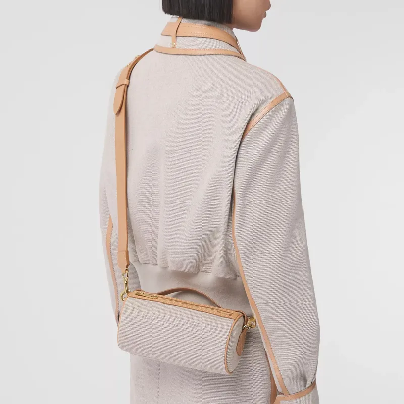 Burberry Leather Cylinder Bag, Shoulder Bag, Crossbody Bag, Handbag Women's Beige-3