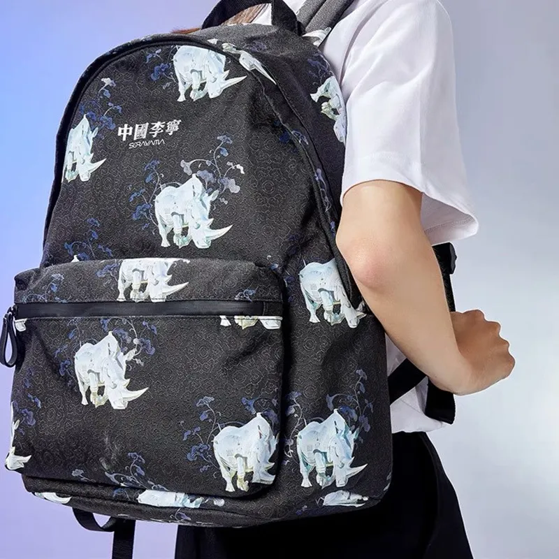 LiNing × Sky Mountain Base Collaboration Polyester Backpack Regular Unisex Black-3