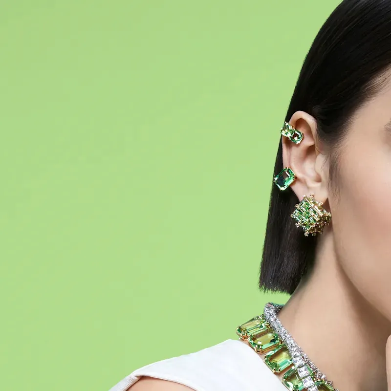 Swarovski Millenia Gold Plated Clip On Earrings Women's Green-1
