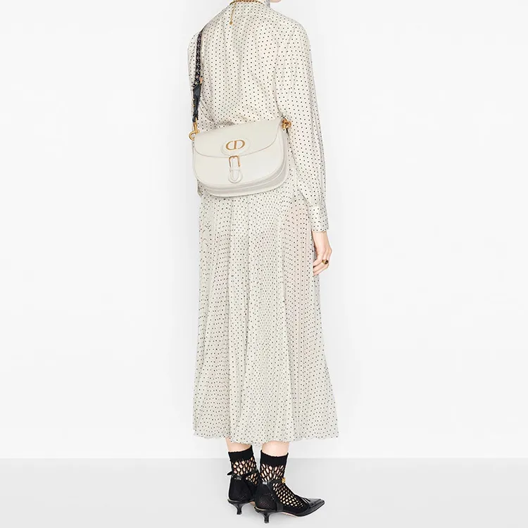 DIOR Bobby Polished Calfskin Shoulder Bag Crossbody Bag Large Size Women's Milk White-6