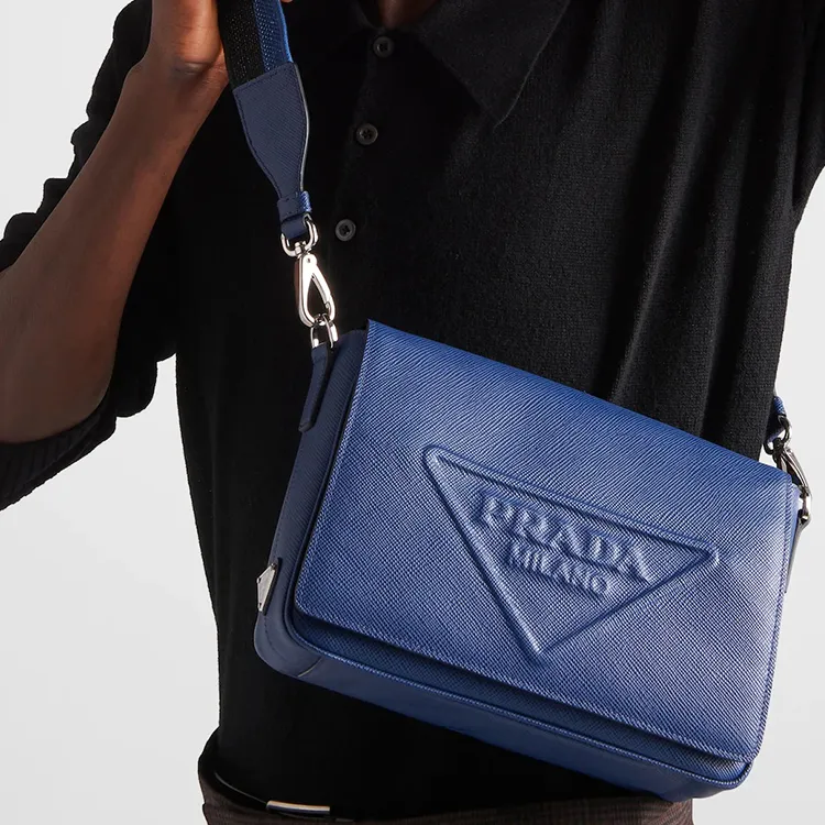 PRADA Saffiano Leather Messenger Bag Crossbody Bag Shoulder Bag Men's Dark Purple Blue-3
