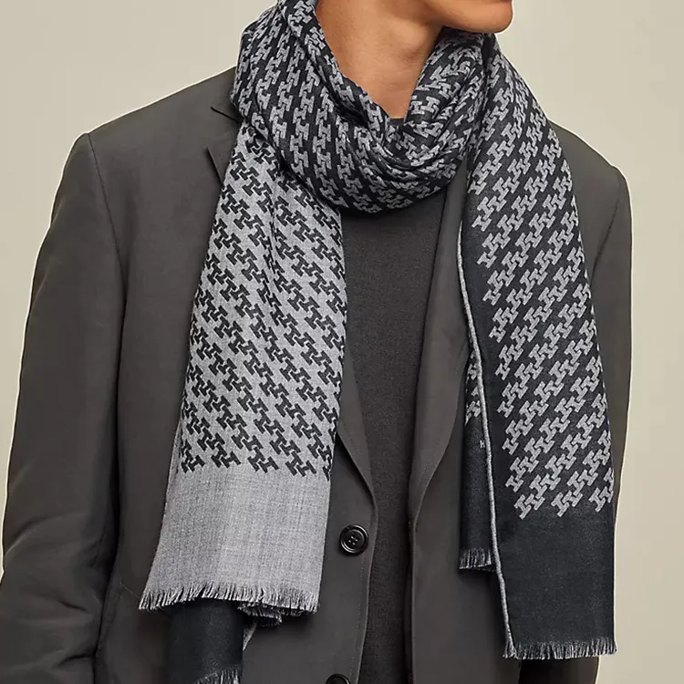HERMES Knit Scarves Unisex Gray-1