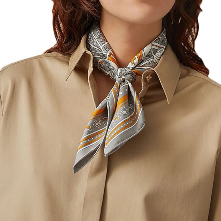 HERMES Silk Scarves Women's Gray-2