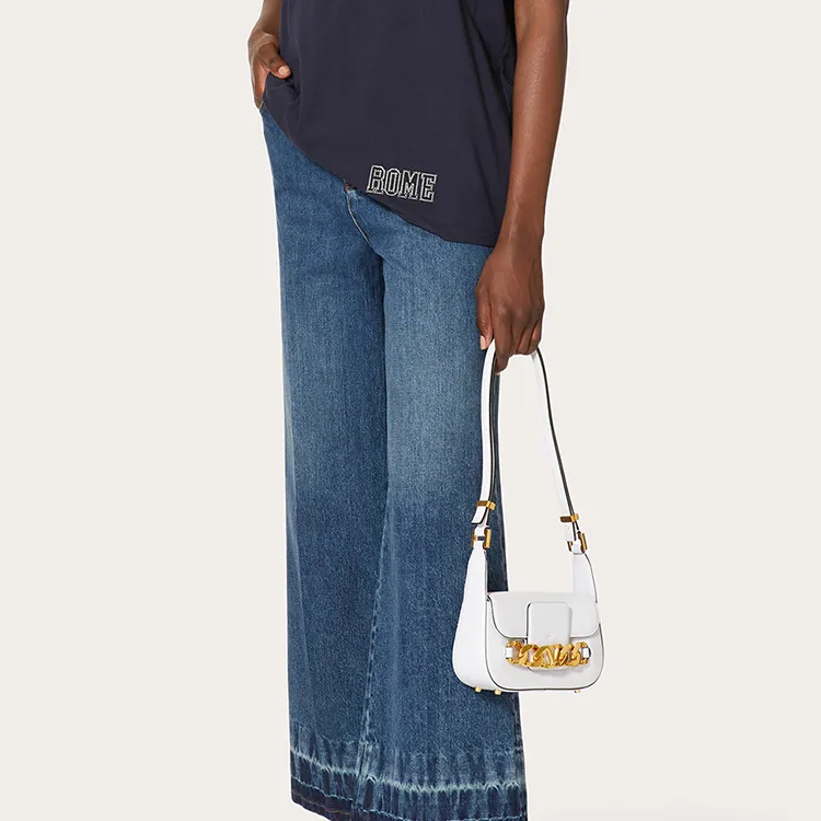 Valentino Vlogo Calfskin Messenger Bag Shoulder Bag, Crossbody Bag Women's White-6