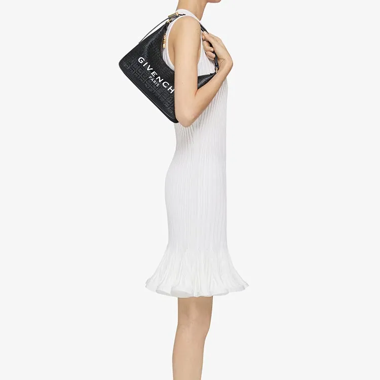 Givenchy Moon Cut Out Shoulder Bag Small 4G Embossed Givenchy Paris Print Black/White-8