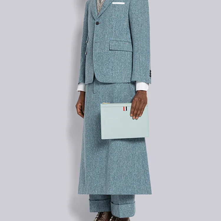 THOM BROWNE· Pebbled Calfskin File Folder Clutch Small Size Men's Pink Green-2