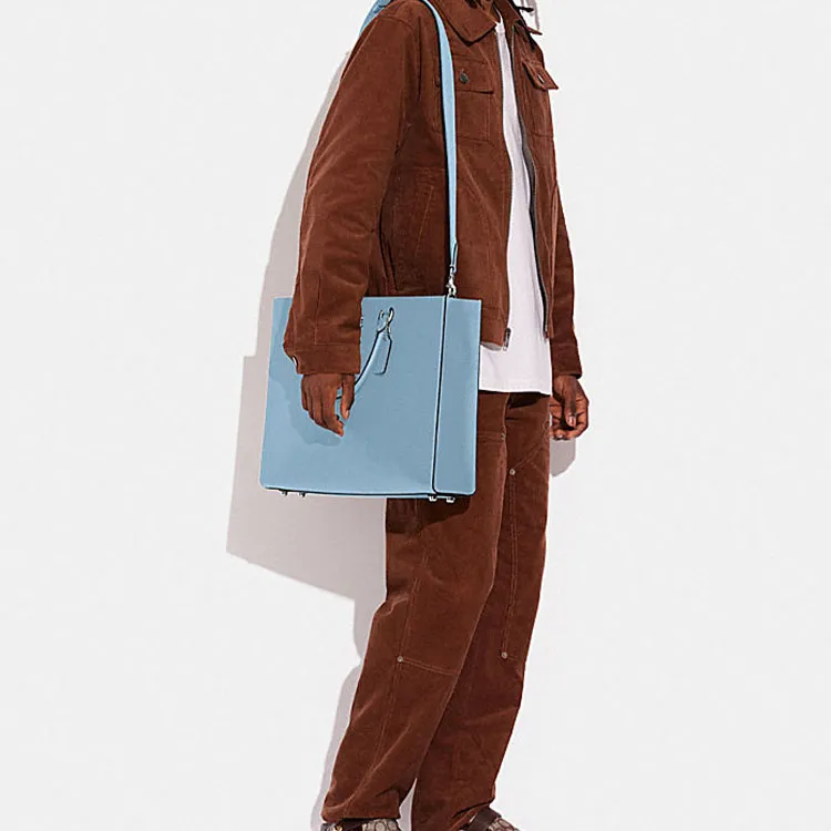 COACH Canvas With Leather Tote Bag, Shopping Bag, Crossbody Bag, Shoulder Bag, Handbag Tubas Women's Light Blue-3