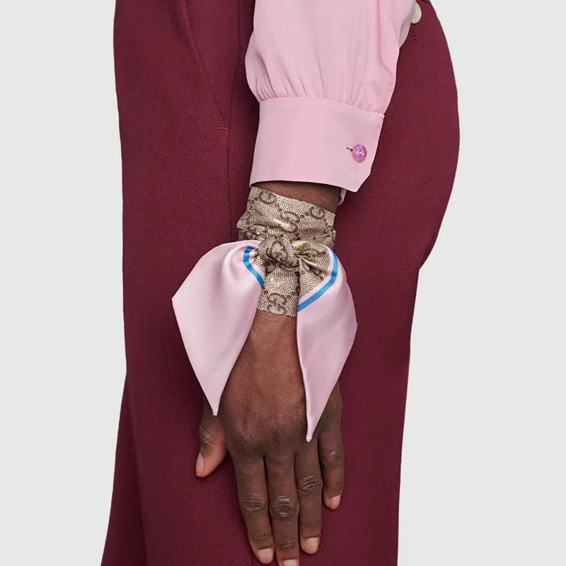GUCCI Silk Scarves Unisex Pink Brown-2