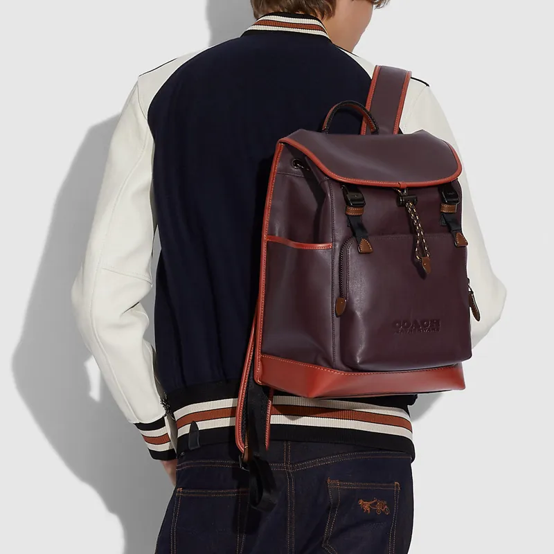 COACH Canvas With Cow Leather Backpack Large Size Men's Black Copper/Ox Blood-4