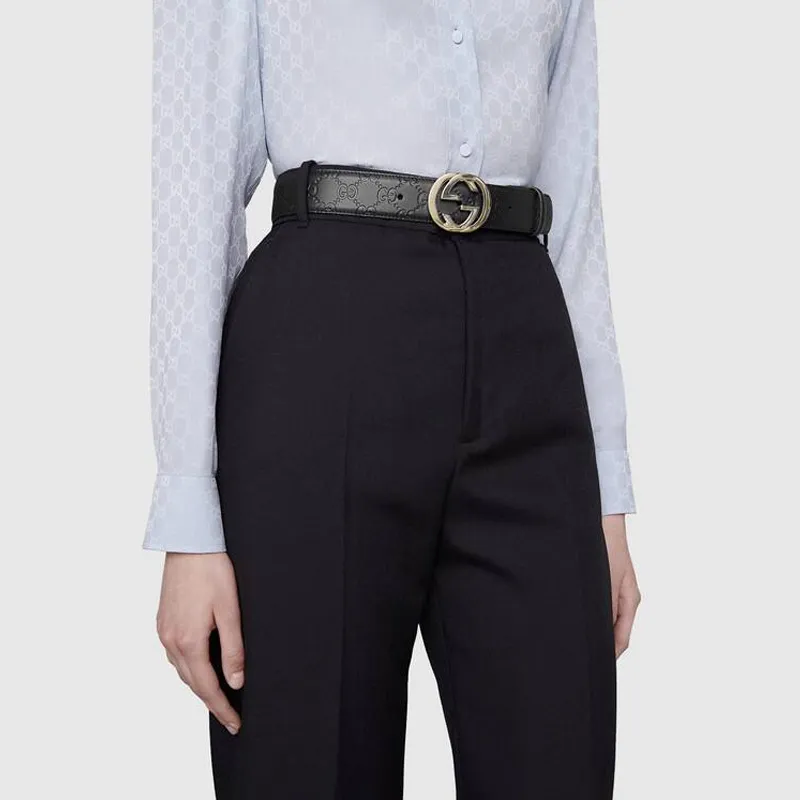 GUCCI Cow Leather Belt Men's Black Width 3.7cm-4